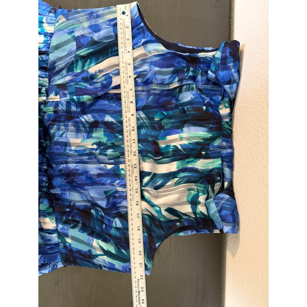 Luxe By Carmen Marc Valvo Blue Watercolor Fit & Flare Dress 20W - Picture 15 of 17